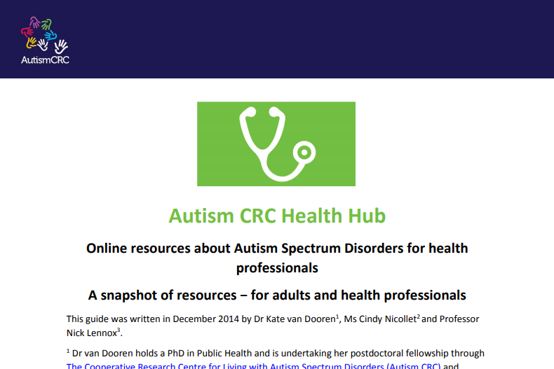 Online resources about Autism Spectrum Disorders for health professionals